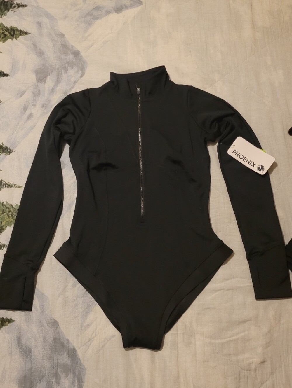 Phoenix Long-Sleeve Black Zip-Front One-Piece Swimsuit